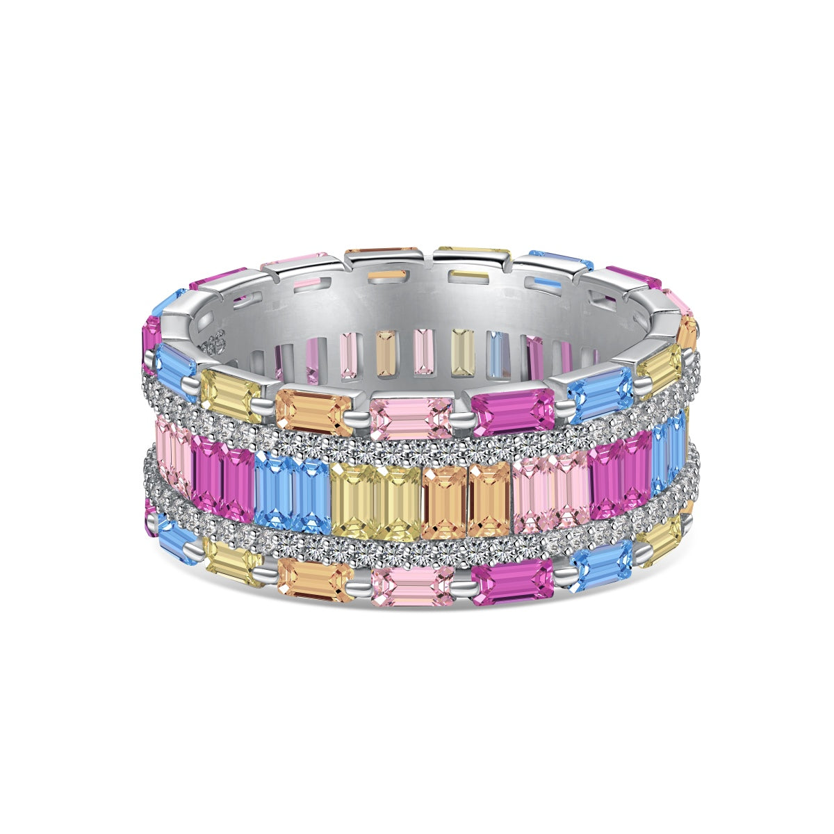 Anillo de fiesta deslumbrante corte radiante colorido