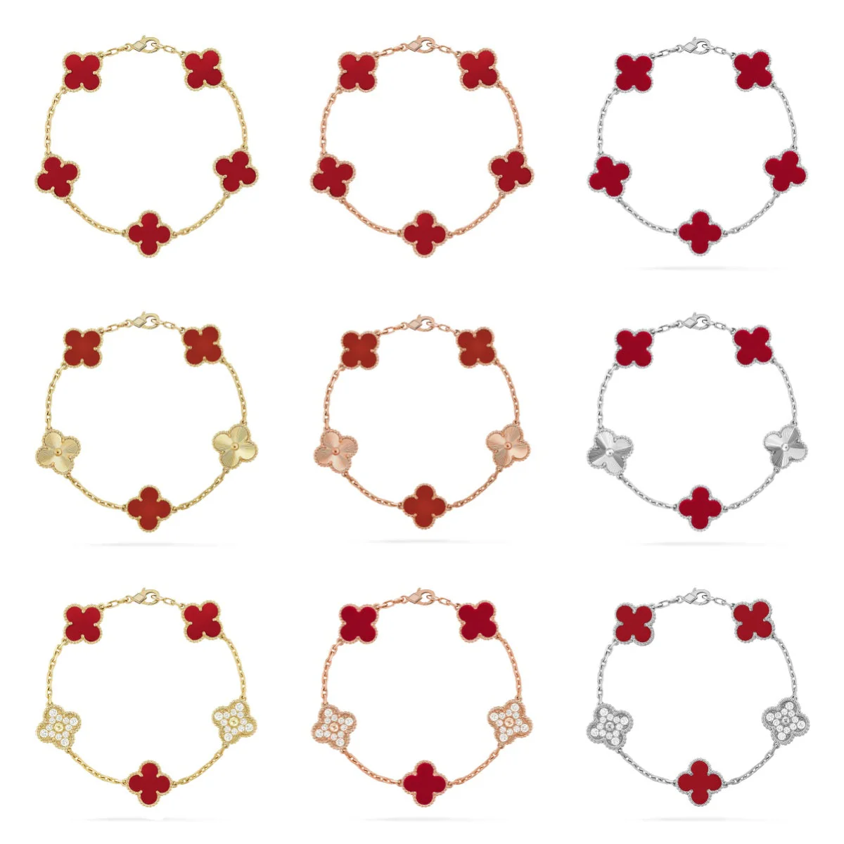 [⭐Glow Muse] مجموعة سوار CLOVER 5 MOTIF من العقيق الأحمر