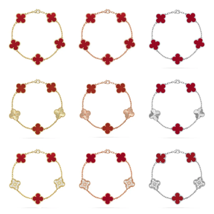 [⭐Glow Muse] مجموعة سوار CLOVER 5 MOTIF من العقيق الأحمر