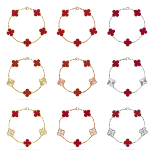 [⭐Glow Muse] مجموعة سوار CLOVER 5 MOTIF من العقيق الأحمر