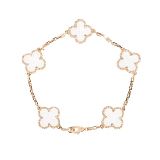 [Glow Muse] PULSERA DE CRISTAL DE ROCA CON 5 MOTIVOS TRÉBOL