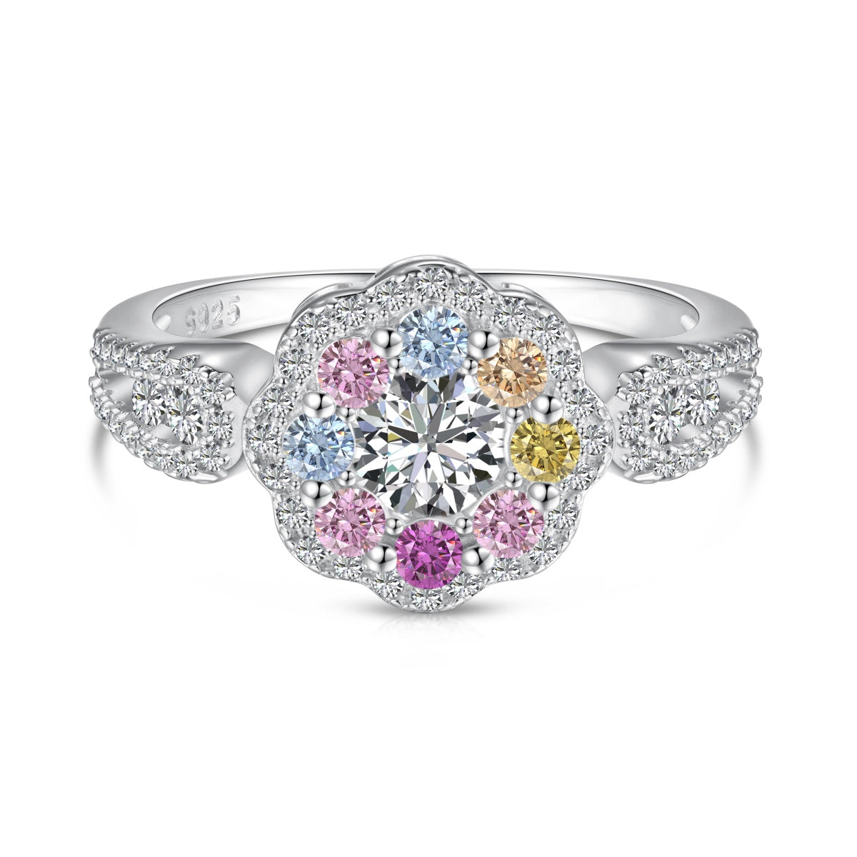 [Tonmkive Jewelry]خاتم زفاف بتصميم زهرة دائرية ملونة ورفيعة