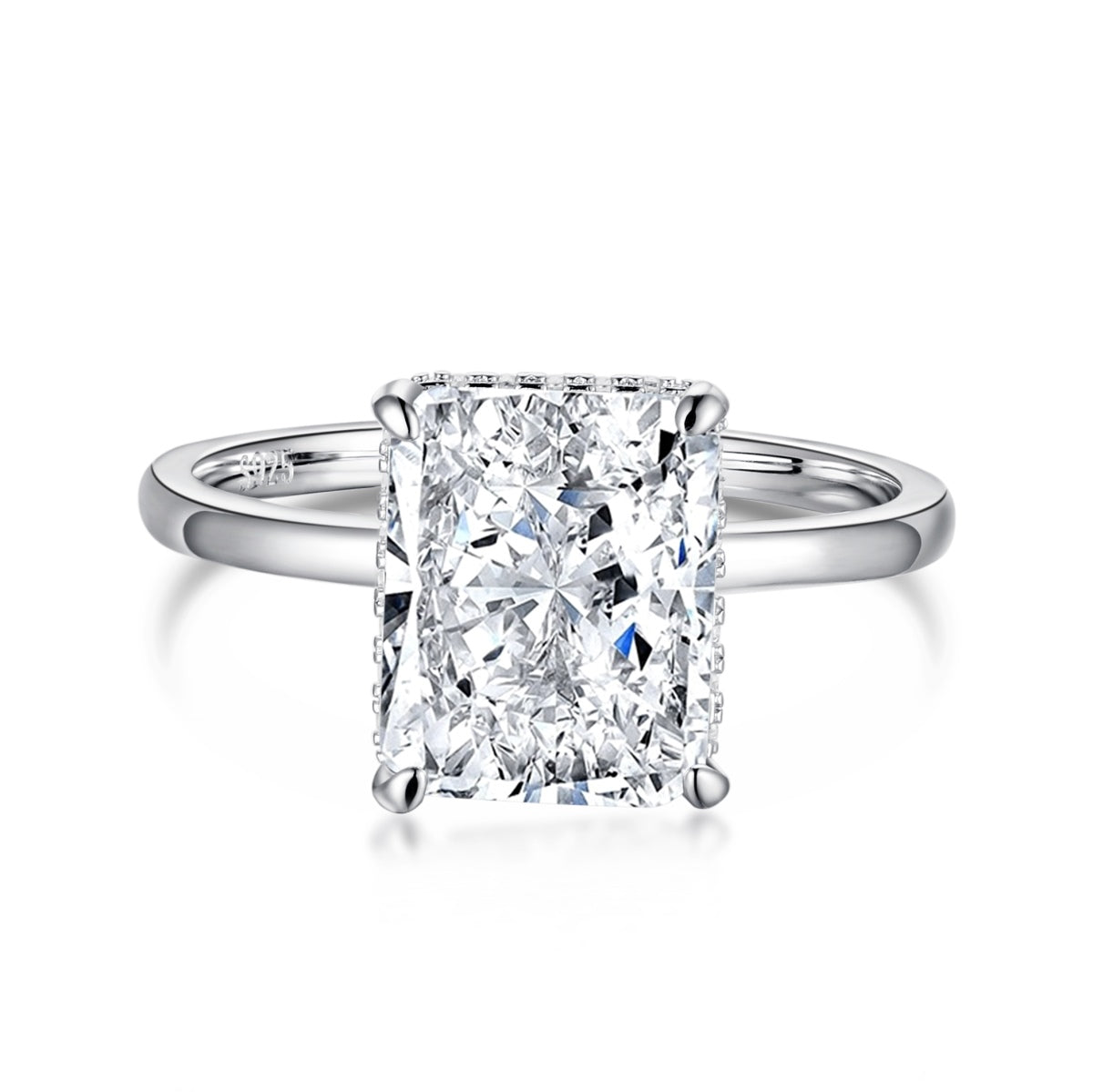[Tonmkive Joyería] Anillo de banquete con corte radiante, encantador y ornamentado de 4.0 quilates