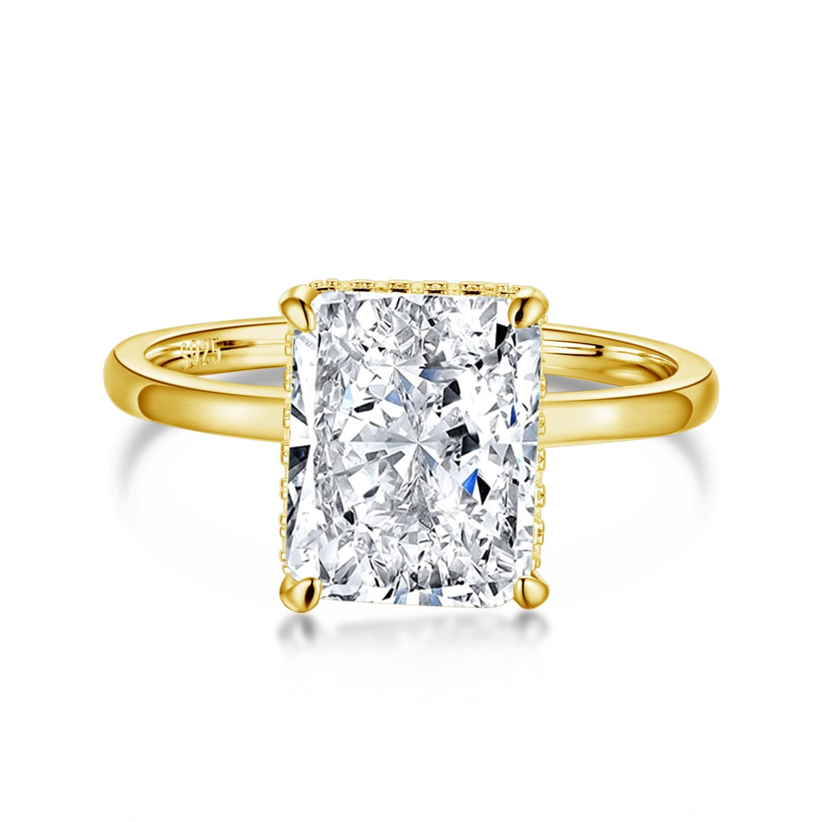 [Tonmkive Joyería] Anillo de banquete con corte radiante, encantador y ornamentado de 4.0 quilates
