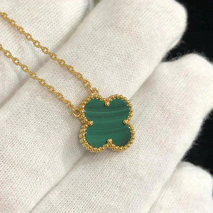 [Glow Muse]COLLAR FLOR SOLITARIA MALACHITE TRÉBOL 15MM