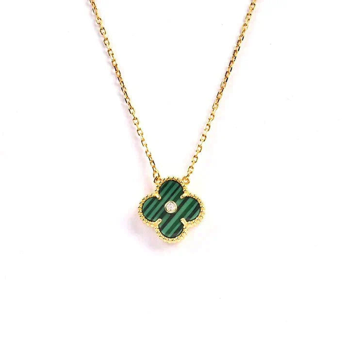 [Glow Muse]COLLAR DE TRÉBOL DE 15 MM CON DIAMANTE Y TURQUESA