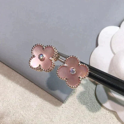 [Glow Muse]CLOVER MEDIUM 1 MOTIFS  PINK MOP DIAMOND EARRINGS