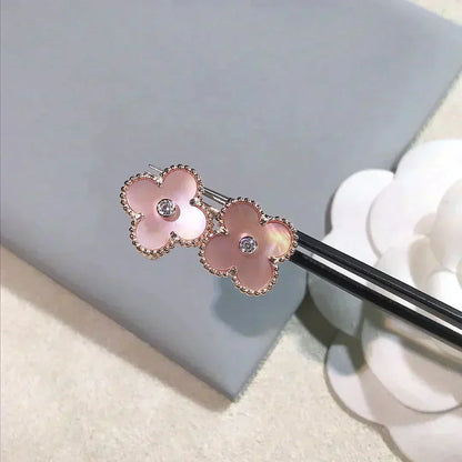 [Glow Muse]CLOVER MEDIUM 1 MOTIFS  PINK MOP DIAMOND EARRINGS