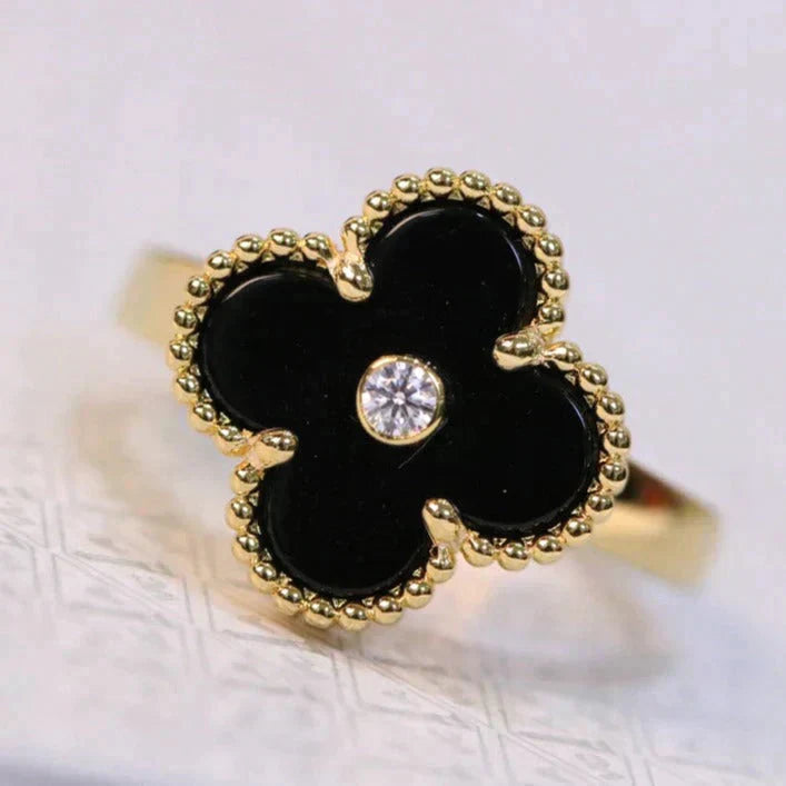 [Glow Muse]CLOVER ONYX RING GOLD DIAMOND