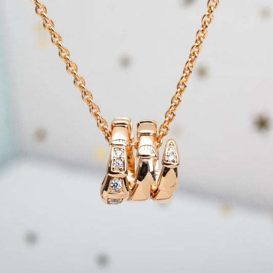 [Glow Muse]SERPIENTE COLLAR DE ORO ROSA CON DIAMANTES