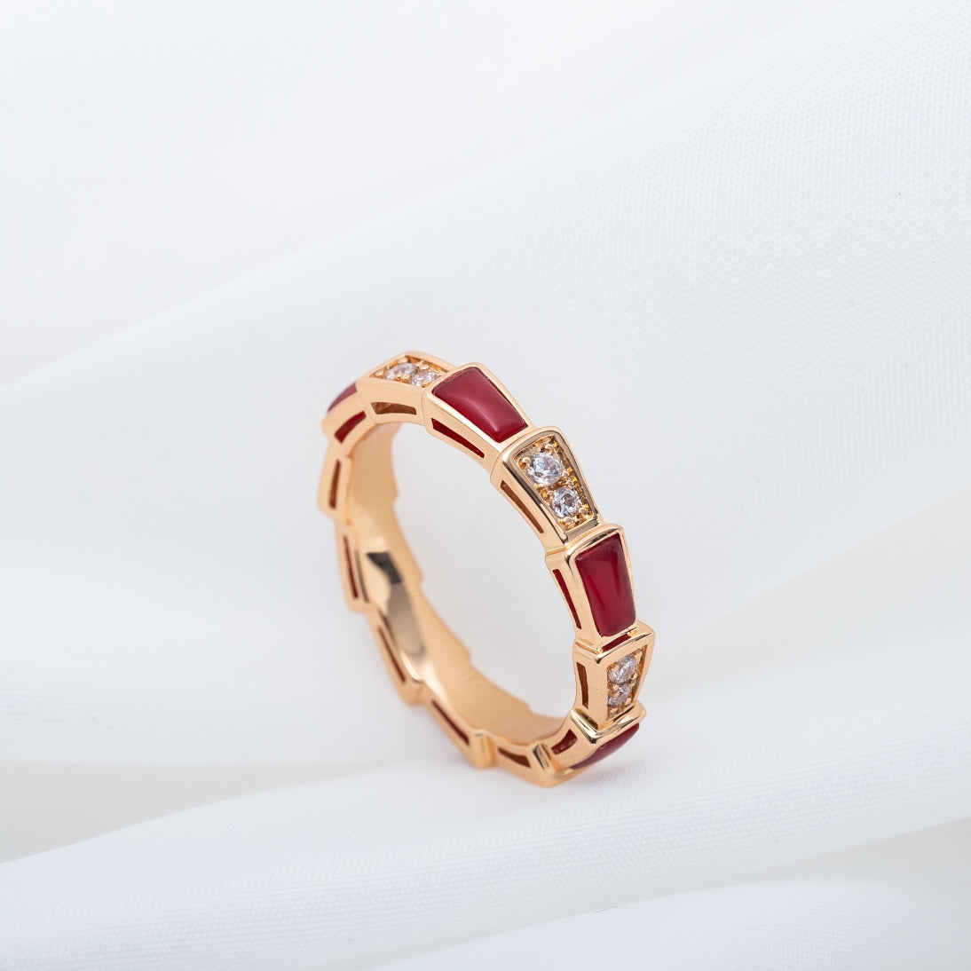 [Glow Muse]ANILLO SERPENTI ORO ROSA CORNALINA DIAMANTE 3MM