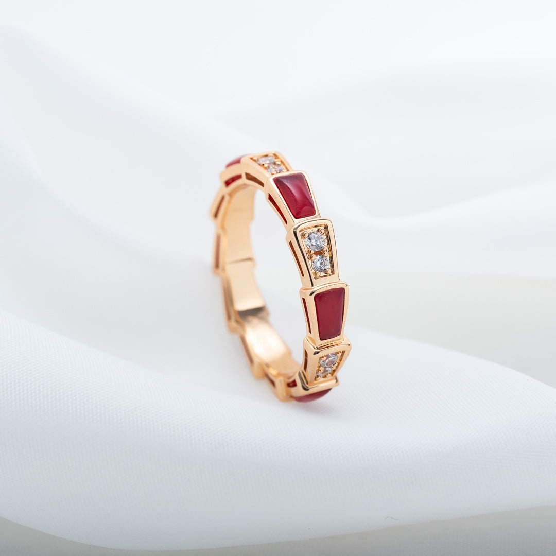 [Glow Muse]ANILLO SERPENTI ORO ROSA CORNALINA DIAMANTE 3MM