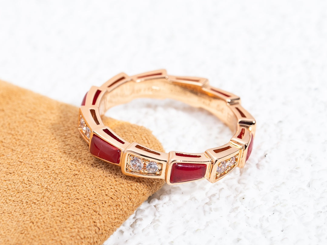 [Glow Muse]ANILLO SERPENTI ORO ROSA CORNALINA DIAMANTE 3MM