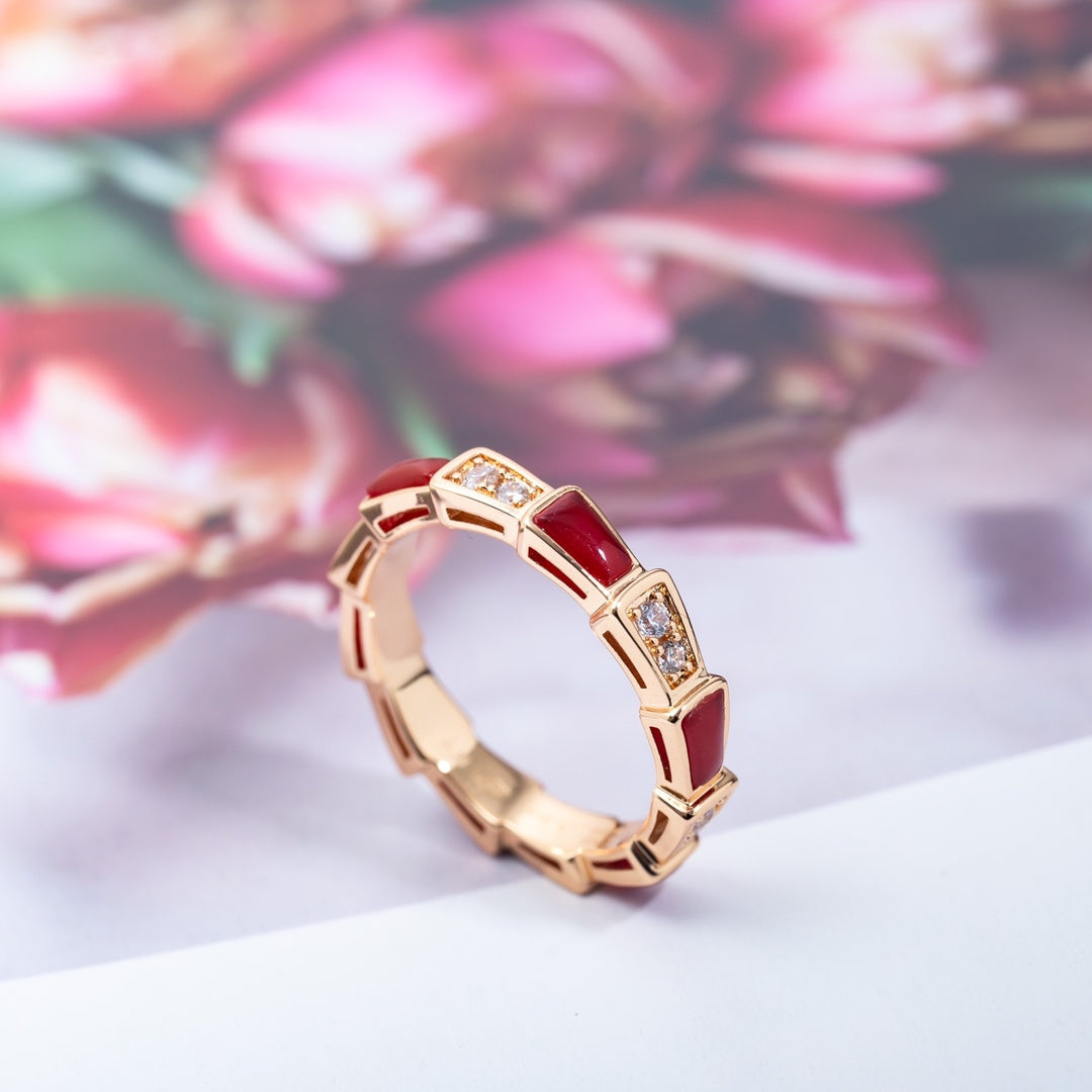 [Glow Muse]ANILLO SERPENTI ORO ROSA CORNALINA DIAMANTE 3MM