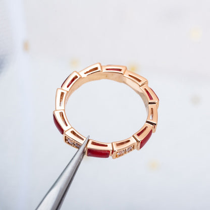 [Glow Muse]ANILLO SERPENTI ORO ROSA CORNALINA DIAMANTE 3MM
