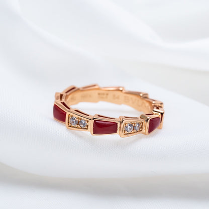 [Glow Muse]ANILLO SERPENTI ORO ROSA CORNALINA DIAMANTE 3MM