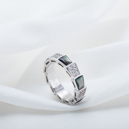 [Glow Muse]ANILLO SERPENTI PLATA DIAMANTE MADREPERLA NEGRA 4MM