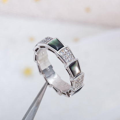 [Glow Muse]ANILLO SERPENTI PLATA DIAMANTE MADREPERLA NEGRA 4MM