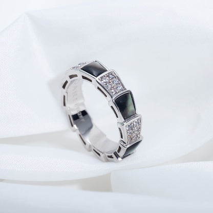 [Glow Muse]ANILLO SERPENTI PLATA DIAMANTE MADREPERLA NEGRA 4MM