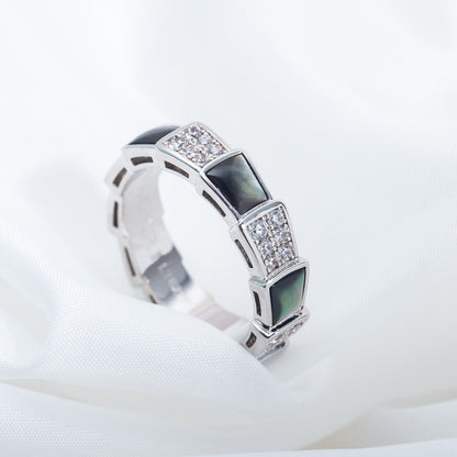 [Glow Muse]ANILLO SERPENTI PLATA DIAMANTE MADREPERLA NEGRA 4MM