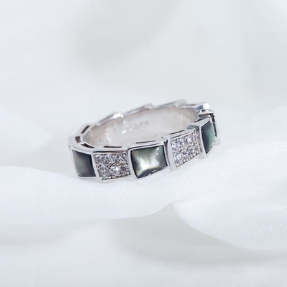 [Glow Muse]ANILLO SERPENTI PLATA DIAMANTE MADREPERLA NEGRA 4MM