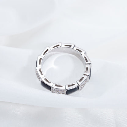 [Glow Muse]ANILLO SERPENTI PLATA DIAMANTE MADREPERLA NEGRA 4MM