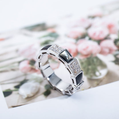 [Glow Muse]ANILLO SERPENTI PLATA DIAMANTE MADREPERLA NEGRA 4MM
