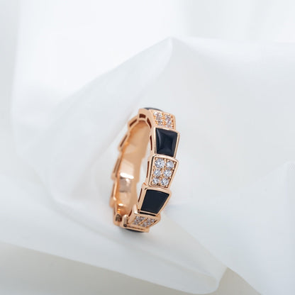 [Glow Muse]ANILLO SERPENTI ORO ROSA NÁCAR NEGRO DIAMANTES PAVÉ 4MM