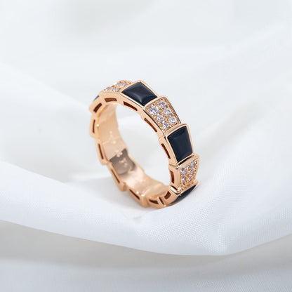 [Glow Muse]ANILLO SERPENTI ORO ROSA NÁCAR NEGRO DIAMANTES PAVÉ 4MM