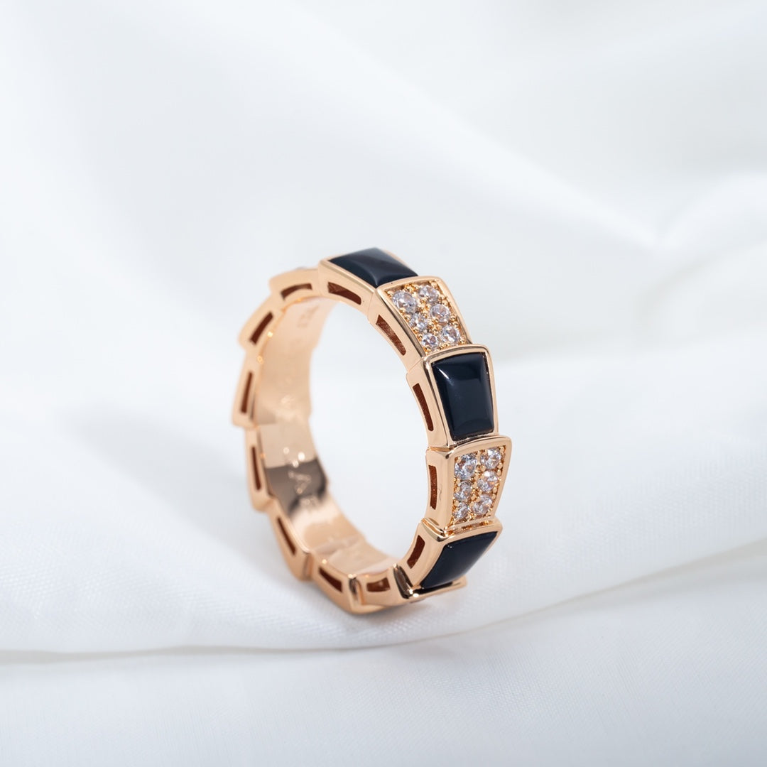 [Glow Muse]ANILLO SERPENTI ORO ROSA NÁCAR NEGRO DIAMANTES PAVÉ 4MM