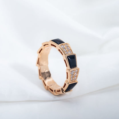 [Glow Muse]ANILLO SERPENTI ORO ROSA NÁCAR NEGRO DIAMANTES PAVÉ 4MM