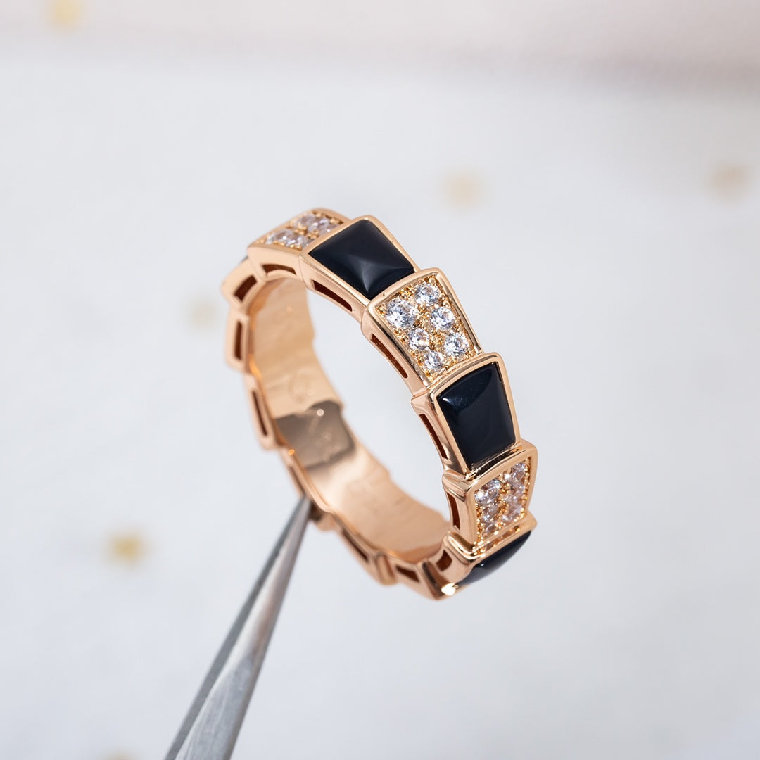 [Glow Muse]ANILLO SERPENTI ORO ROSA NÁCAR NEGRO DIAMANTES PAVÉ 4MM