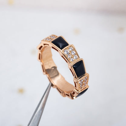 [Glow Muse]ANILLO SERPENTI ORO ROSA NÁCAR NEGRO DIAMANTES PAVÉ 4MM