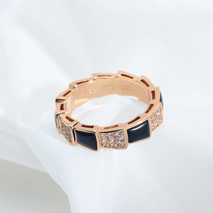 [Glow Muse]ANILLO SERPENTI ORO ROSA NÁCAR NEGRO DIAMANTES PAVÉ 4MM