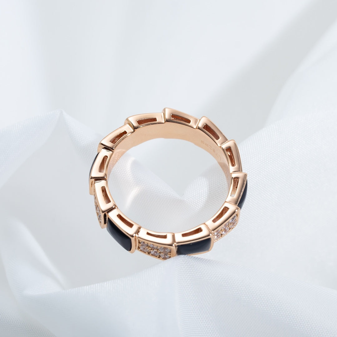 [Glow Muse]ANILLO SERPENTI ORO ROSA NÁCAR NEGRO DIAMANTES PAVÉ 4MM