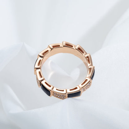 [Glow Muse]ANILLO SERPENTI ORO ROSA NÁCAR NEGRO DIAMANTES PAVÉ 4MM