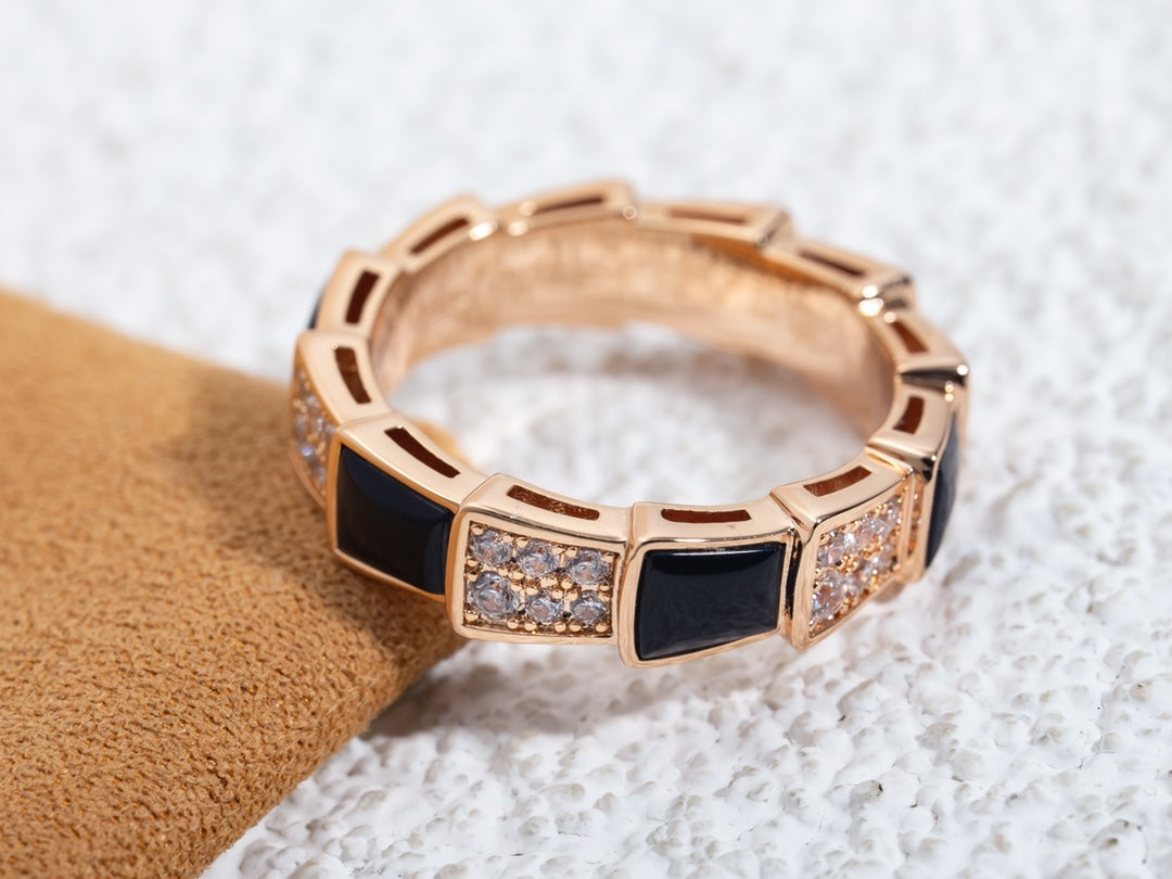 [Glow Muse]ANILLO SERPENTI ORO ROSA NÁCAR NEGRO DIAMANTES PAVÉ 4MM