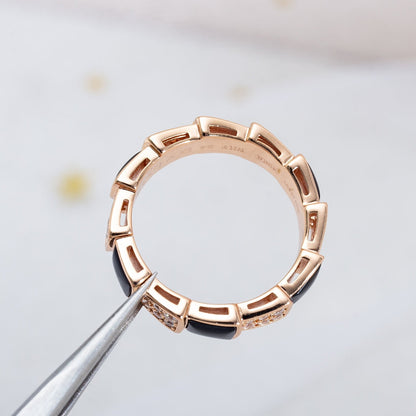 [Glow Muse]ANILLO SERPENTI ORO ROSA NÁCAR NEGRO DIAMANTES PAVÉ 4MM