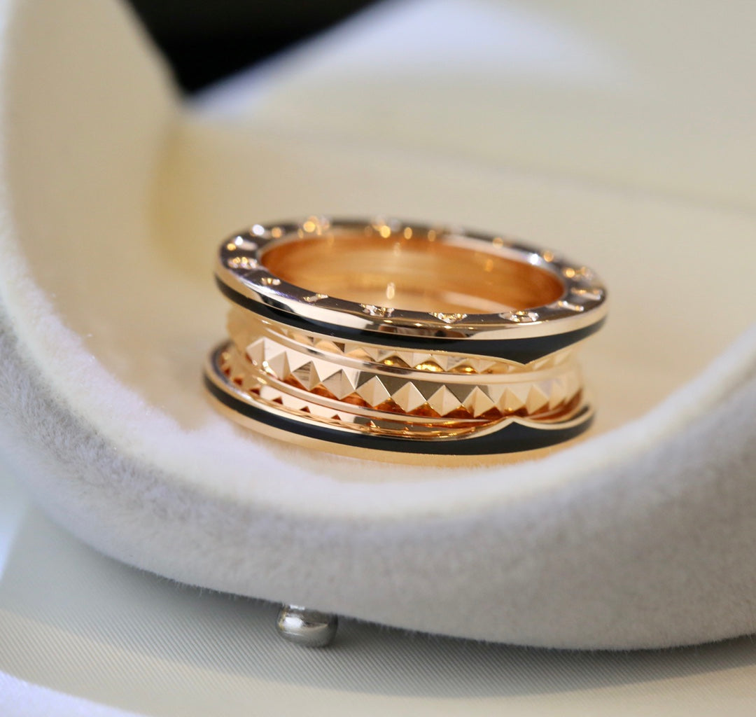 [Glow Muse] ANILLO DE CERÁMICA NEGRA, ORO ROSA Y CERO 1