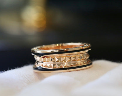 [Glow Muse] ANILLO DE CERÁMICA NEGRA, ORO ROSA Y CERO 1