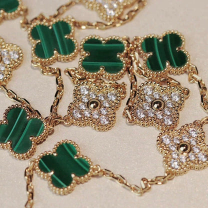 [Glow Muse]COLLAR DE DIAMANTES TRÉBOL CON 20 MOTIVOS DE MALAQUITA