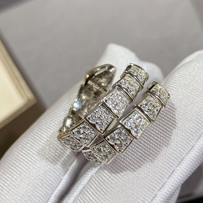 [Glow Muse]SERPENTI ANILLO DOBLE DE PLATA CON DIAMANTES PAVÉ