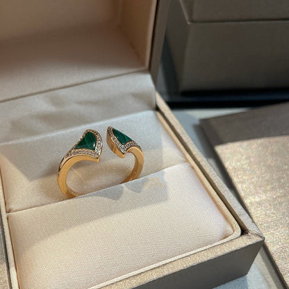 [Glow Muse]ANILLO ABIERTO DE DIAMANTES DE MALAQUITA DREAM