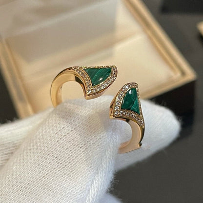 [Glow Muse]ANILLO ABIERTO DE DIAMANTES DE MALAQUITA DREAM