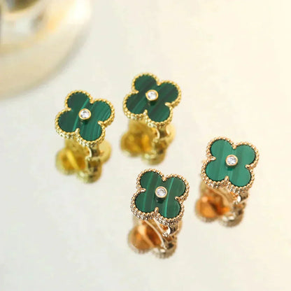 [Glow Muse]PENDIENTES CLOVER MEDIUM 1 MOTIVOS MALAQUITA DIAMANTE