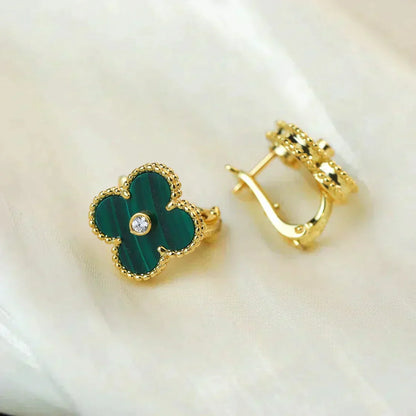 [Glow Muse]PENDIENTES CLOVER MEDIUM 1 MOTIVOS MALAQUITA DIAMANTE