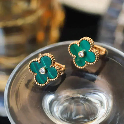 [Glow Muse]PENDIENTES CLOVER MEDIUM 1 MOTIVOS MALAQUITA DIAMANTE