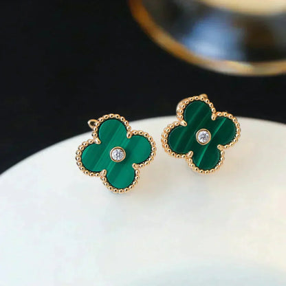 [Glow Muse]PENDIENTES CLOVER MEDIUM 1 MOTIVOS MALAQUITA DIAMANTE