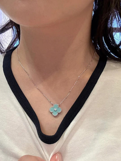 [Glow Muse]COLLAR PLATA CLOVER 1 DIAMANTE AZUL CLARO