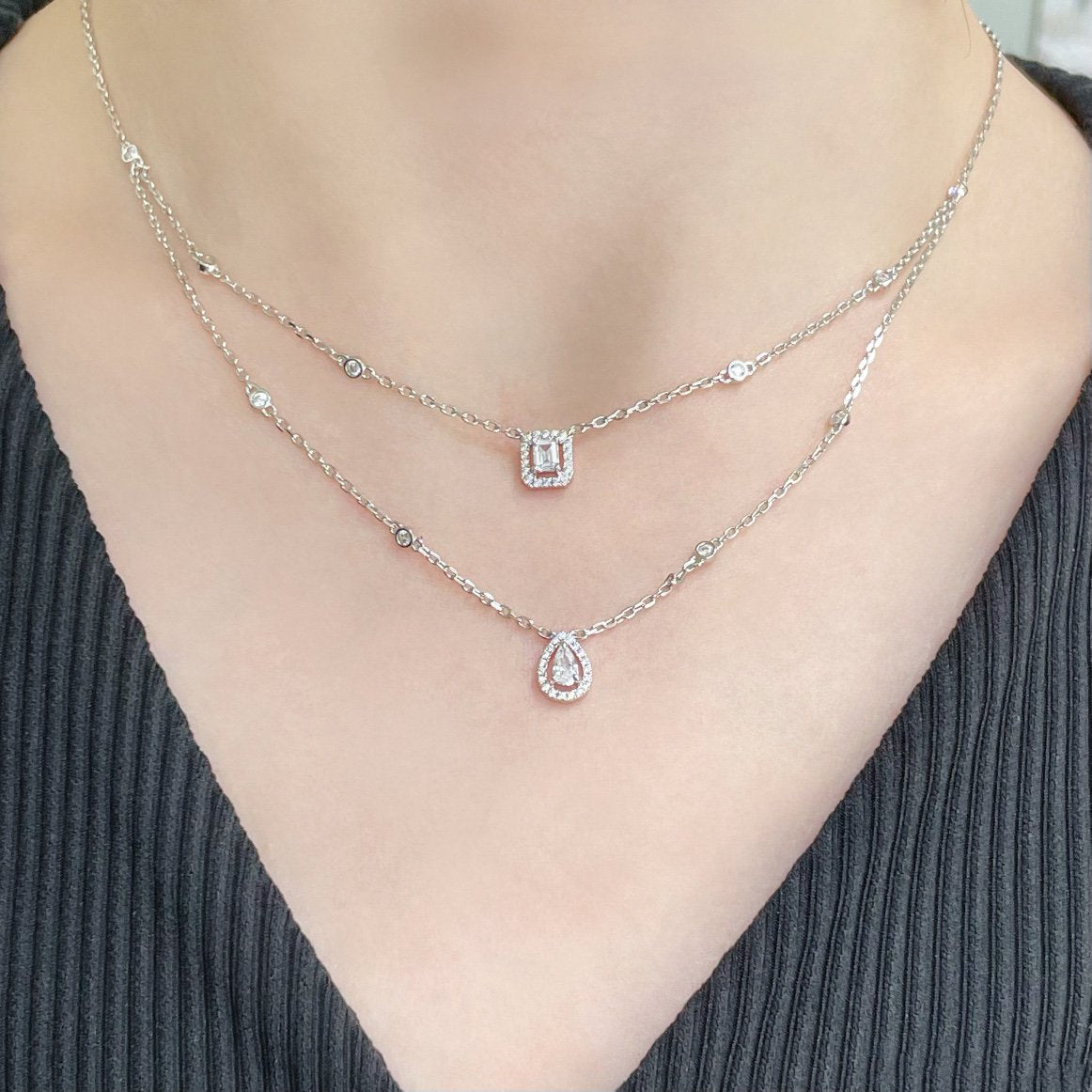 [Glow Muse]COLLAR DE DOBLE FILA DE DIAMANTES MY TWIN